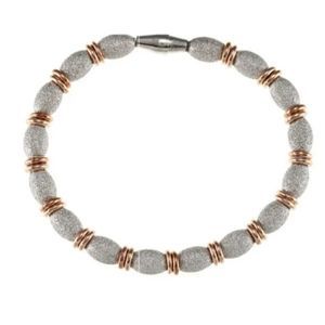 925 Sterling Silver Bracelet Diamond Cut Ovals & Double Beads new!